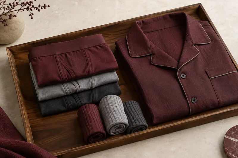 Boxers, chaussettes et vêtement de nuit homme soigneusement présentés