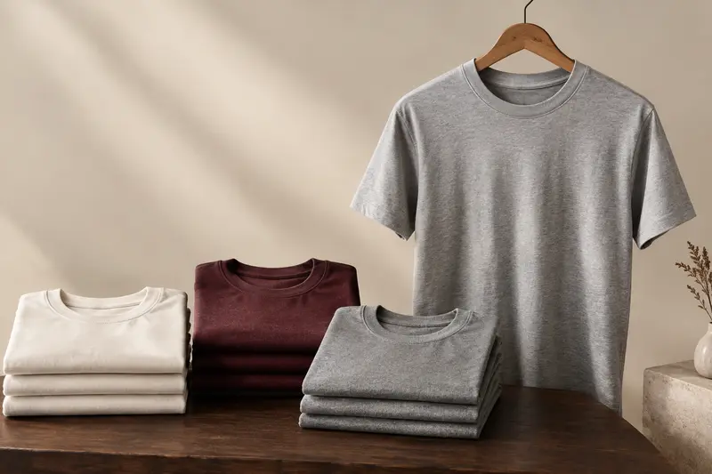 T-shirts homme pliés en coton dans des tons neutres et bordeaux