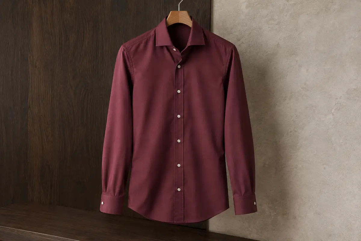 Chemise homme slim en popeline extensible, avec col semi-italien et poignets boutonnés