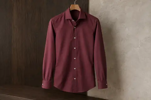 Chemise homme slim en popeline extensible, avec col semi-italien et poignets boutonnés