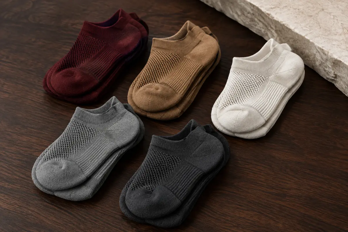 Socquettes de sport CLOSEMATE pliées, avec maille aérée sur le dessus et semelles rembourrées.