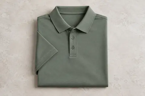 Polo homme à manches courtes vert pierre, avec col et patte de boutonnage à trois boutons