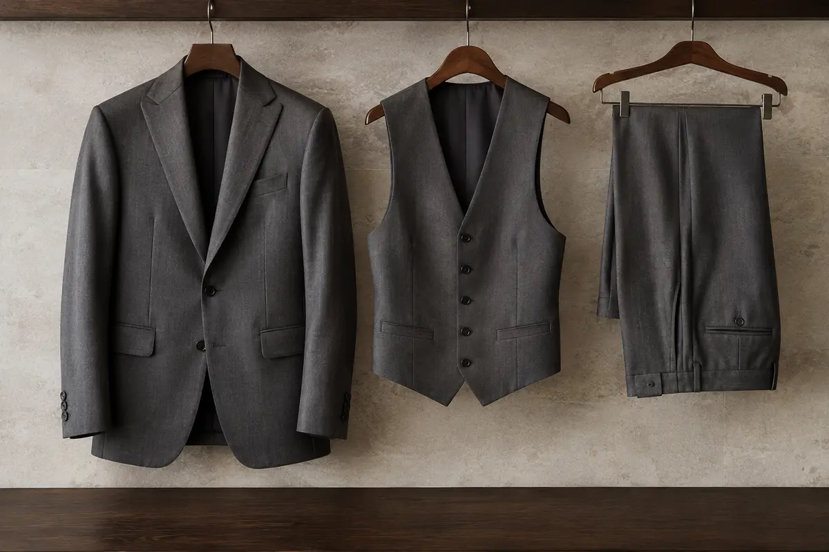 Costume homme Diaryan trois pièces avec veste à revers crantés, gilet à col en V et pantalon