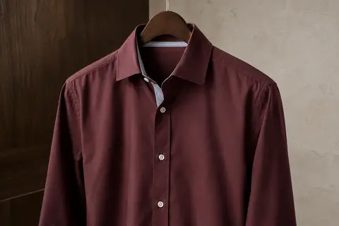 Chemise homme à manches longues avec boutons, col et détails intérieurs à rayures