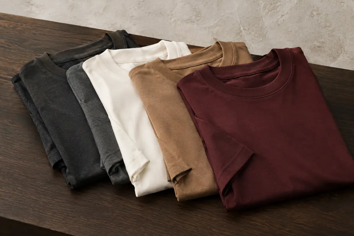 Lot de cinq t-shirts homme en coton pliés, avec col ras du cou et manches courtes visibles