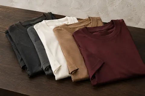 Lot de cinq t-shirts homme en coton pliés, avec col ras du cou et manches courtes visibles