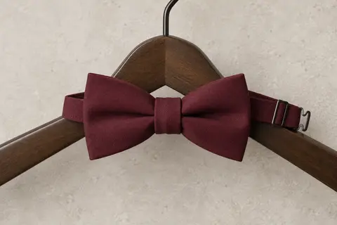 Nœud papillon pré-noué uni HISDERN sur un cintre, avec sa sangle réglable et son crochet
