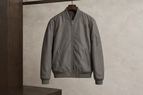 Veste bomber pour homme en polyester sur cintre, avec col côtelé et poches zippées