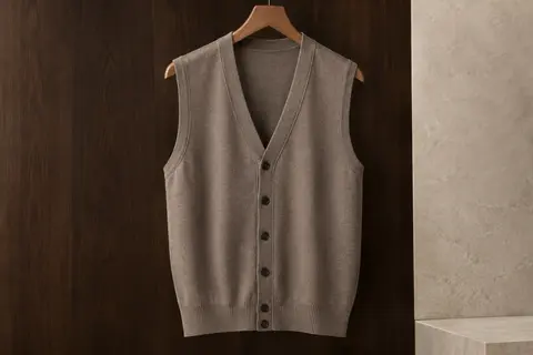 Cardigan homme Kallspin sans manches en maille unie, avec col en V profond, boutons et ourlet côtelé