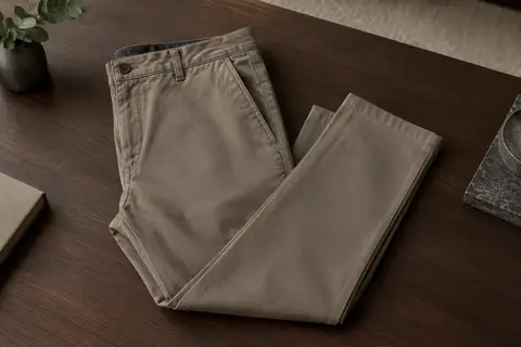 Pantalon chino Levi’s ajusté en coton stretch, plié sur une surface en bois foncé