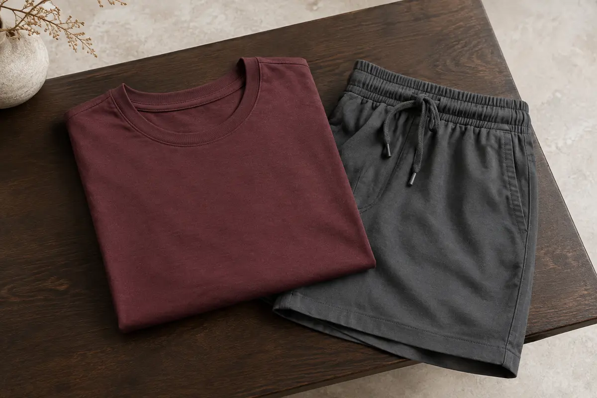 Ensemble de pyjama homme composé d’un tee-shirt à col rond et d’un short contrasté à poches.