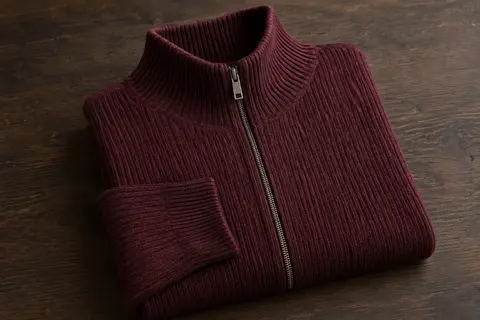 Cardigan homme Sliktaa en maille côtelée, à col droit et fermeture zippée, présenté seul sur une surface claire.