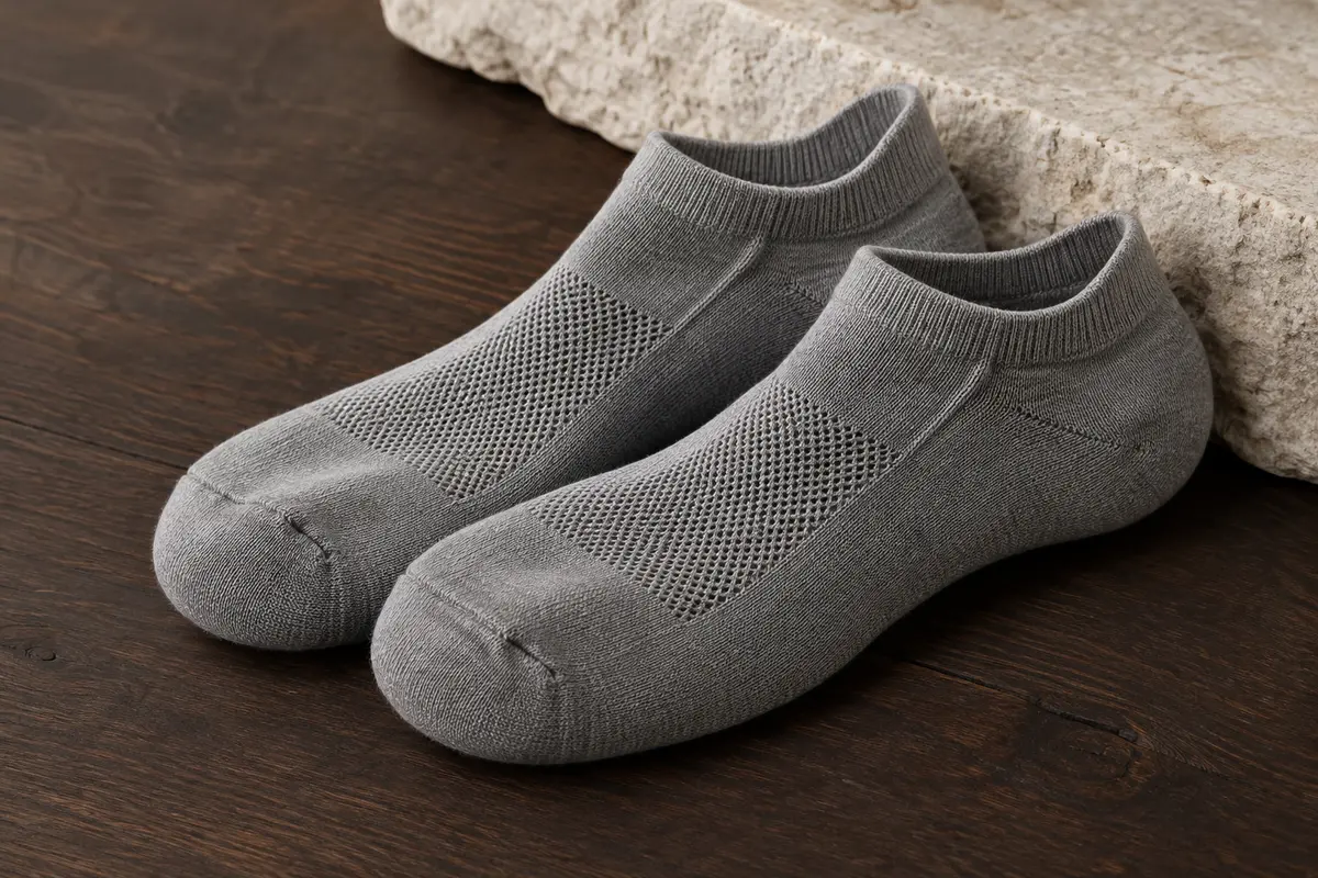 Paire de socquettes unies en coton mélangé avec une zone en maille sur le dessus du pied