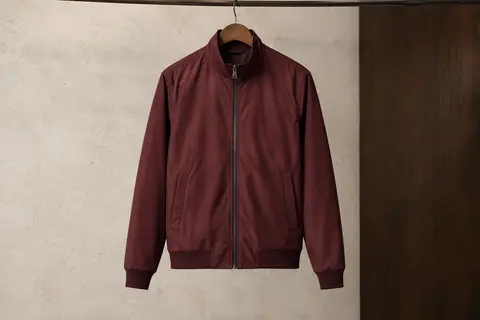 Blouson homme léger zippé à col montant, avec poches extérieures et finitions côtelées, présenté sur cintre.